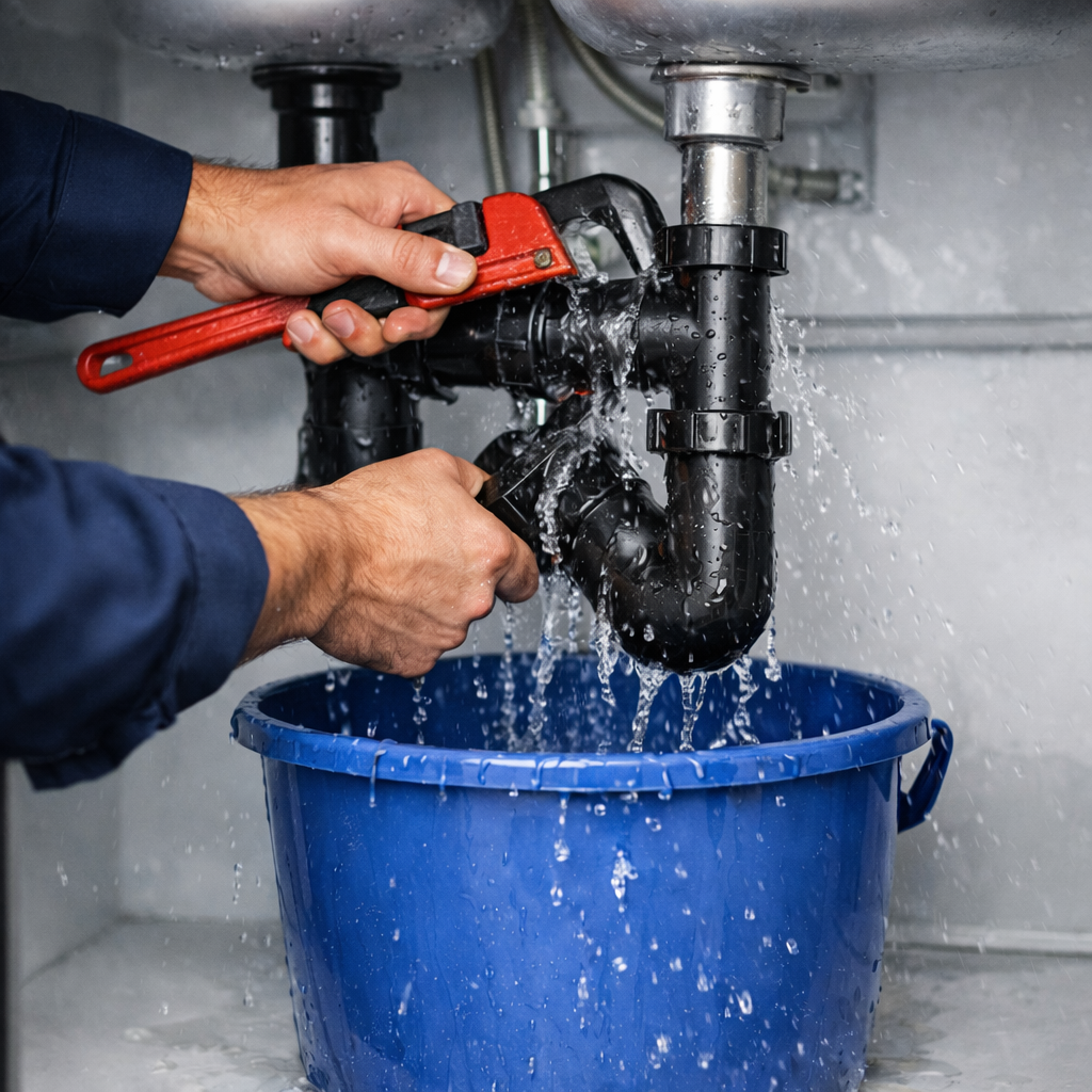 Professional plumber at work